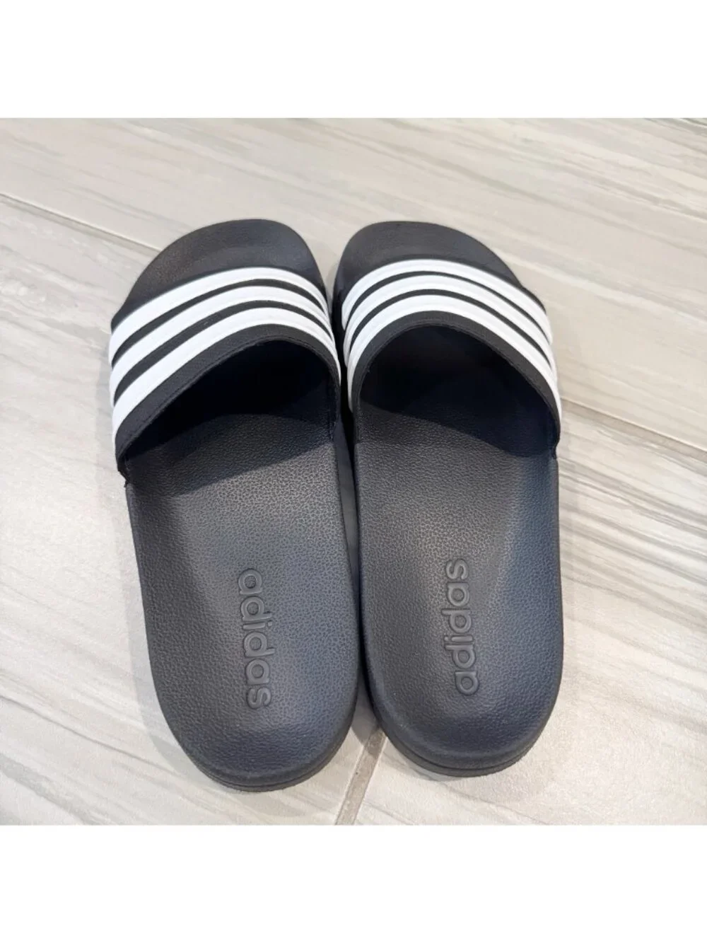 Adidas Slides‎ Size 8 Black 3 Stripes Slip On Casual Athletic Sandals Normcore